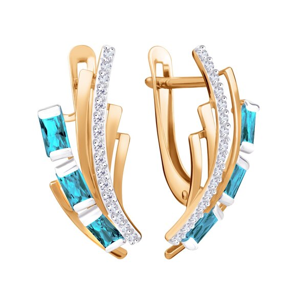 Золотые серьги с&nbsp;топазом и&nbsp;фианитом