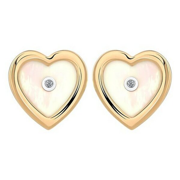 Золотые серьги-пусеты с&nbsp;перламутром и&nbsp;бриллиантом