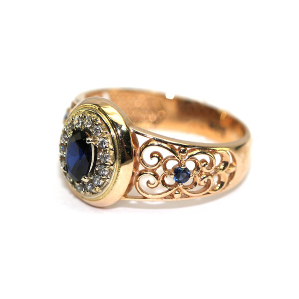 Золотое кольцо с сапфиром гидротермальным