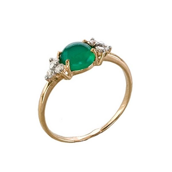 Золотое кольцо с фианитом и агатом зеленым