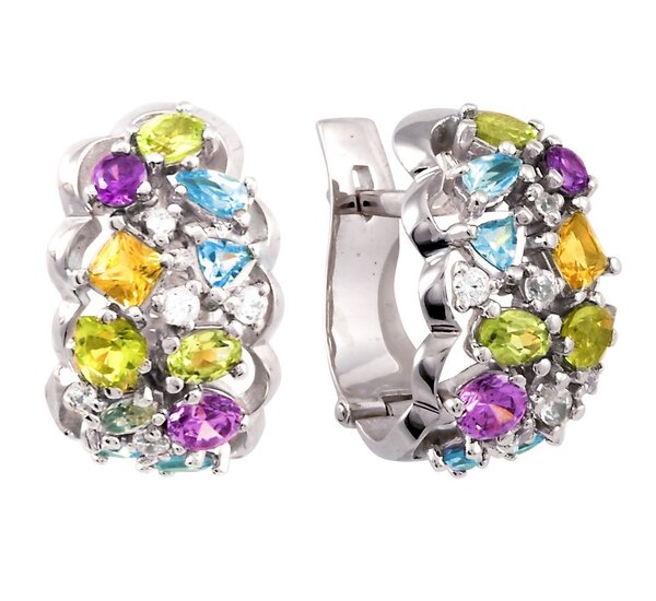 Серебряные серьги с&nbsp;цитрином, хризолитом, топазом и&nbsp;аметистом