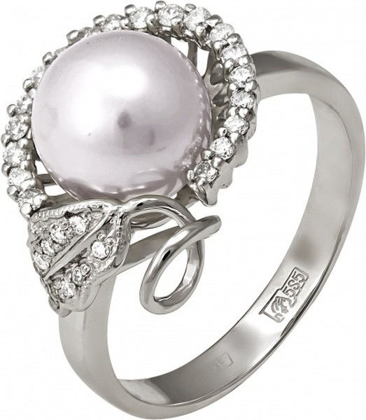 Серебряное кольцо с фианитом и жемчугом