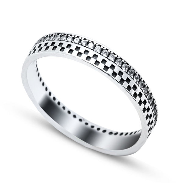 Серебряное обручальное кольцо с эмалью и цирконием
