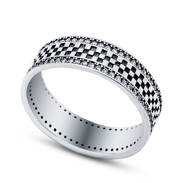 Серебряное обручальное кольцо с эмалью и цирконием