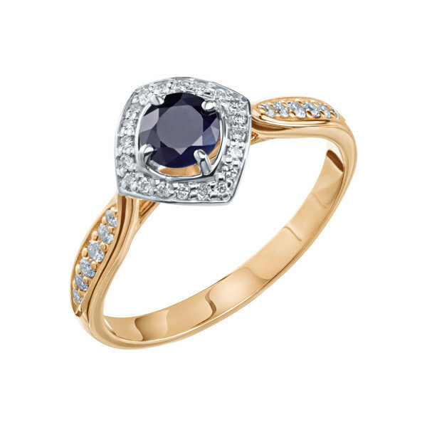 Золотое кольцо с бриллиантом и сапфиром