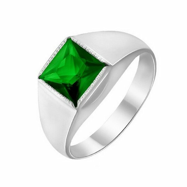 Серебряная печатка с&nbsp;изумрудом нано