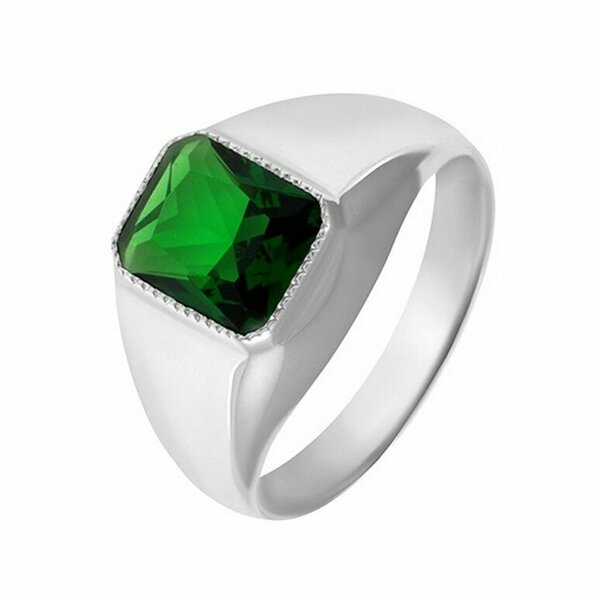 Серебряная печатка с&nbsp;изумрудом нано