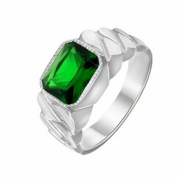 Серебряная печатка с&nbsp;изумрудом нано