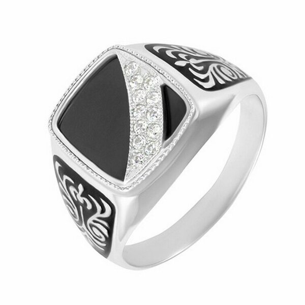 Серебряная печатка с&nbsp;фианитом и&nbsp;эмалью