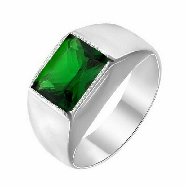 Серебряная печатка с&nbsp;изумрудом нано