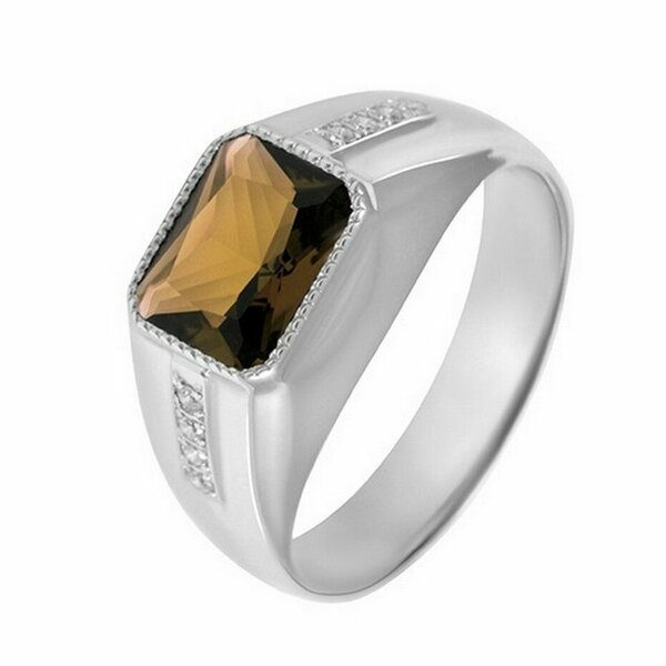 Серебряная печатка с&nbsp;раух-топазом и&nbsp;фианитом