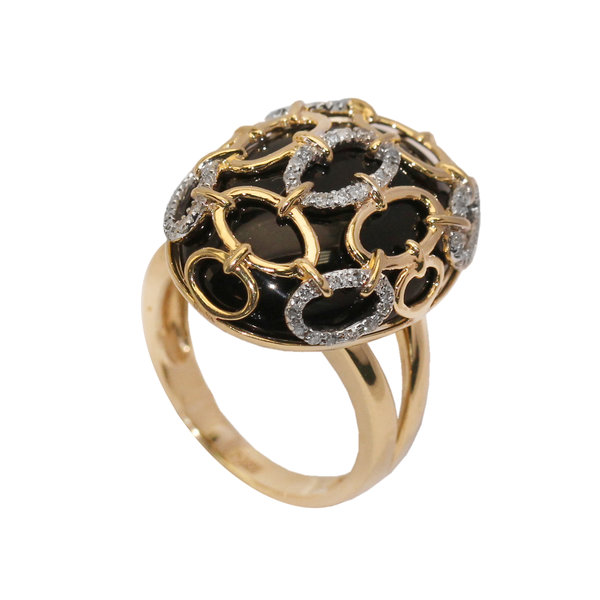 Золотое кольцо с бриллиантом и ониксом
