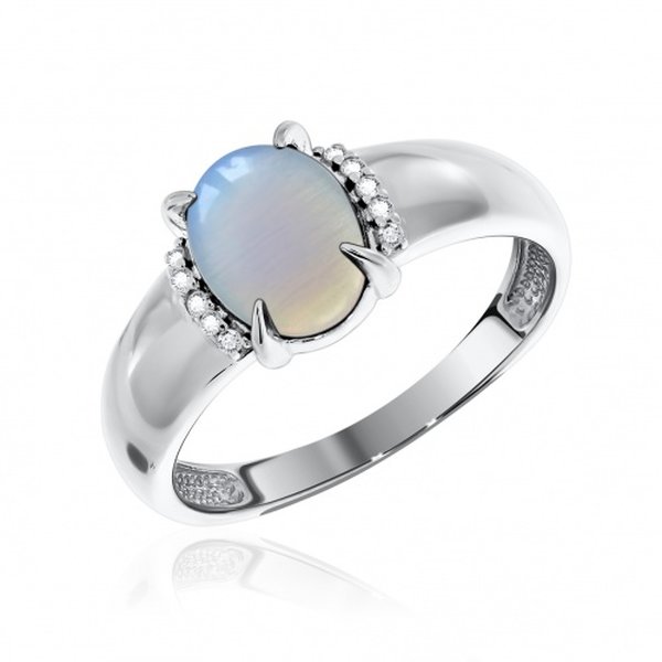 Серебряное кольцо с фианитом и лунным камнем