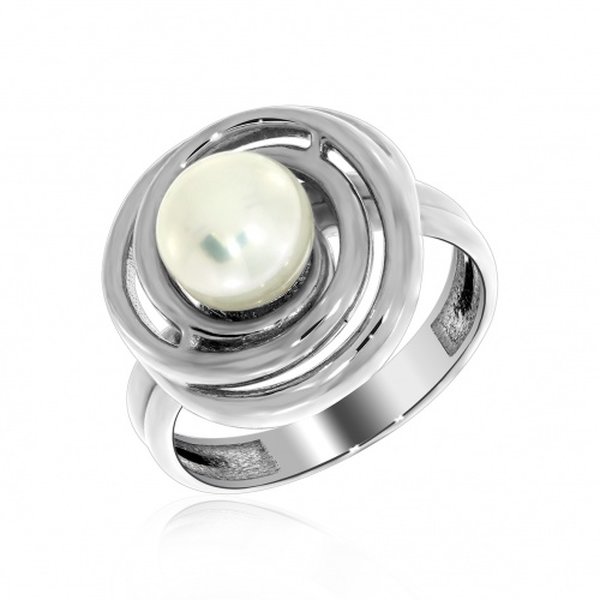 Серебряное кольцо с фианитом и жемчугом пресноводным