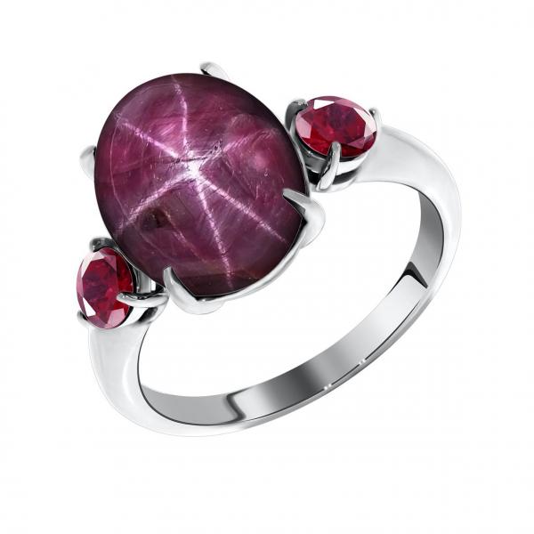 Серебряное кольцо с рубином выращенным и корундом синтетическим