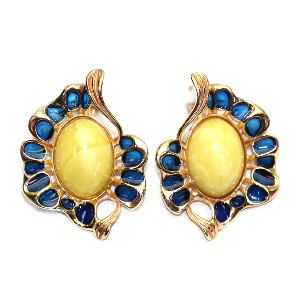 Серебряные серьги с&nbsp;янтарём, эмалью и&nbsp;позолотой