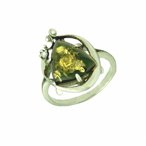 Серебряное кольцо с янтарём и фианитом