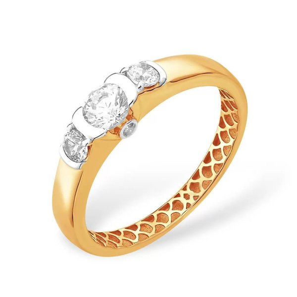 Золотое кольцо с фианитом и кристаллом сваровски