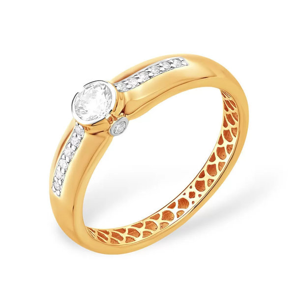 Золотое кольцо с фианитом и кристаллом сваровски