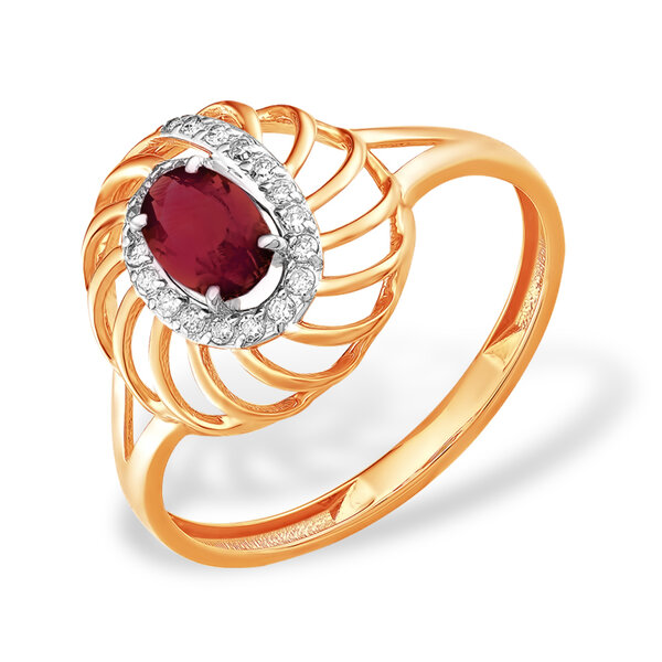 Золотое кольцо с бриллиантом и рубином