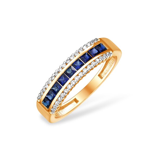 Золотое кольцо с сапфиром гидротермальным и бриллиантом