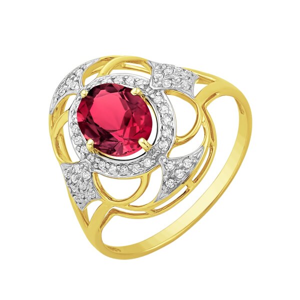 Золотое кольцо с&nbsp;рубином выращенным и&nbsp;бриллиантом