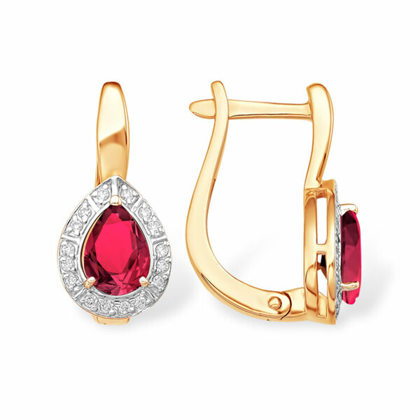 Золотые серьги с&nbsp;рубином и&nbsp;бриллиантом