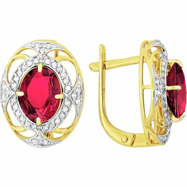 Золотые серьги с&nbsp;бриллиантом и&nbsp;рубином выращенным