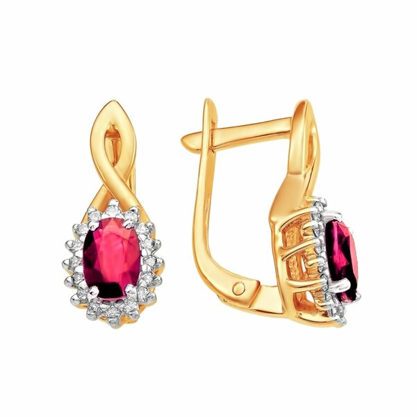 Золотые серьги с&nbsp;рубином и&nbsp;бриллиантом