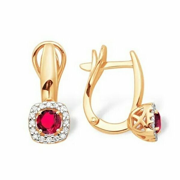 Золотые серьги с&nbsp;рубином и&nbsp;бриллиантом