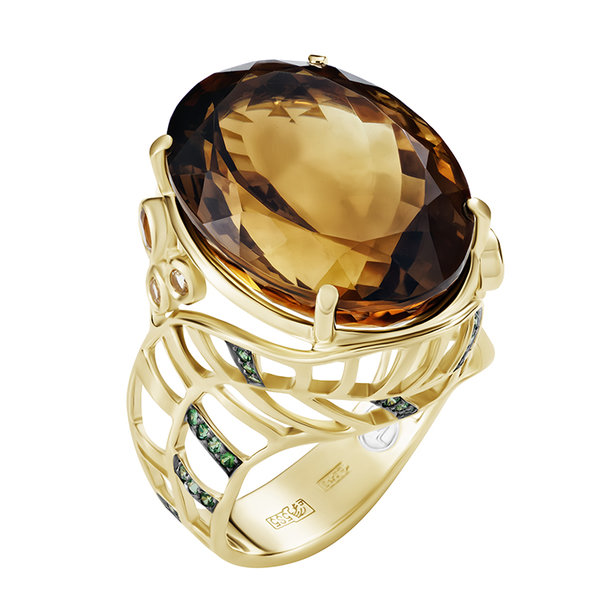 Золотое кольцо с цитрином и тсаворитом