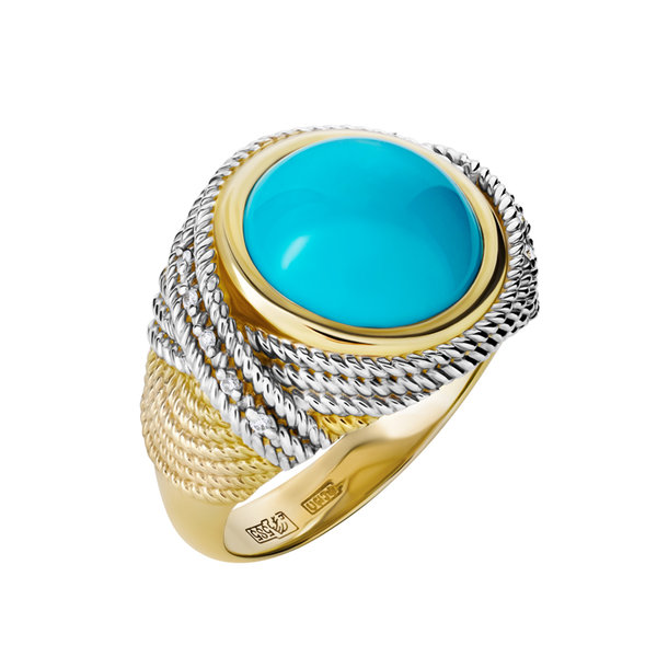 Золотое кольцо с бирюзой и бриллиантом