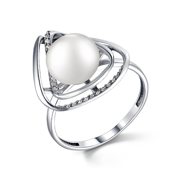 Серебряное кольцо с жемчугом и фианитом