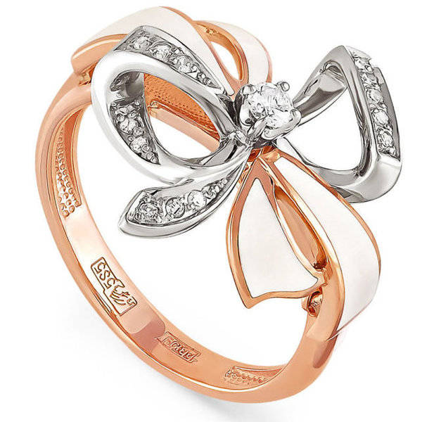 Золотое кольцо с бриллиантом и эмалью