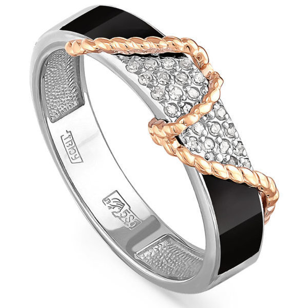 Золотое кольцо с бриллиантом и эмалью