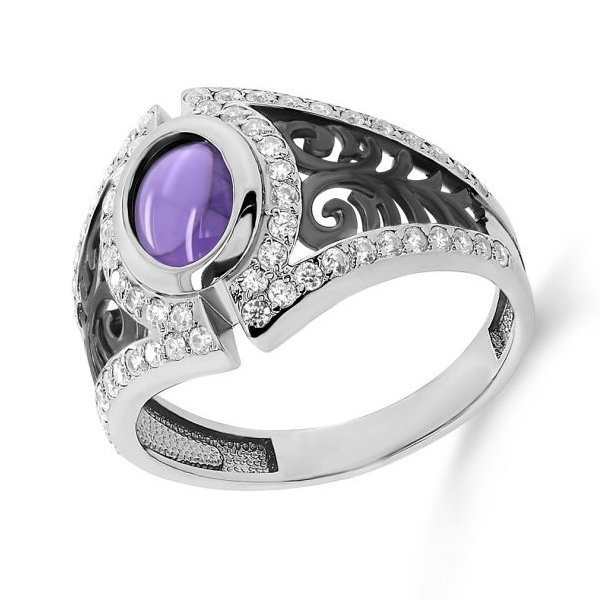 Серебряное кольцо с аметистом и фианитом