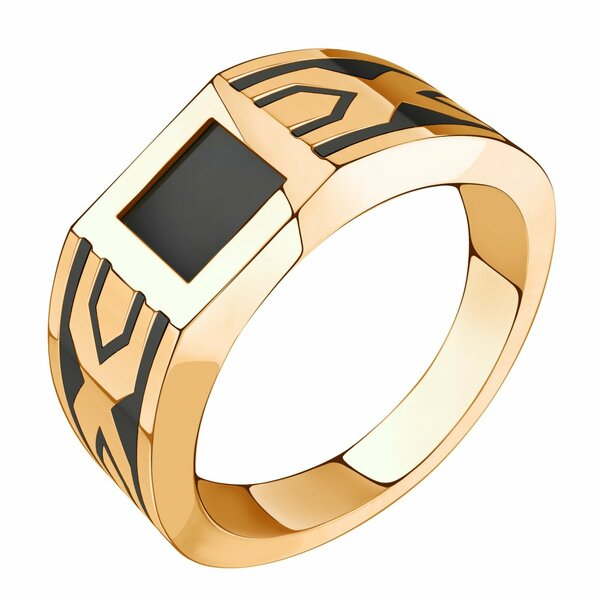 Золотое кольцо с эмалью и ониксом