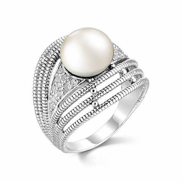 Серебряное кольцо с жемчугом, перламутром и фианитом