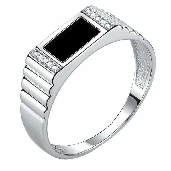 Серебряное кольцо с агатом и фианитом
