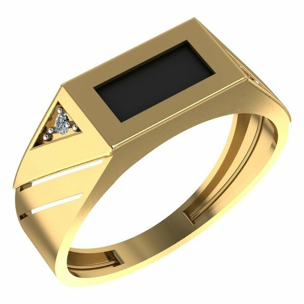 Золотое кольцо с ониксом и фианитом