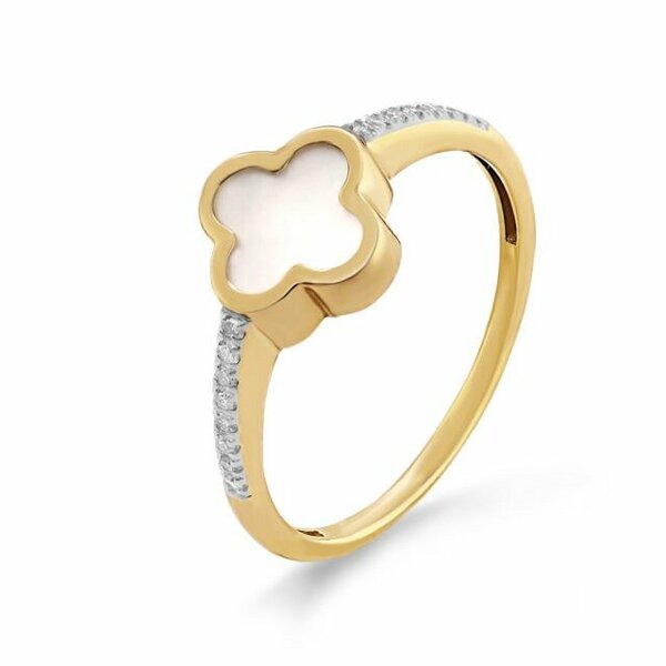 Золотое кольцо с бриллиантом и перламутром