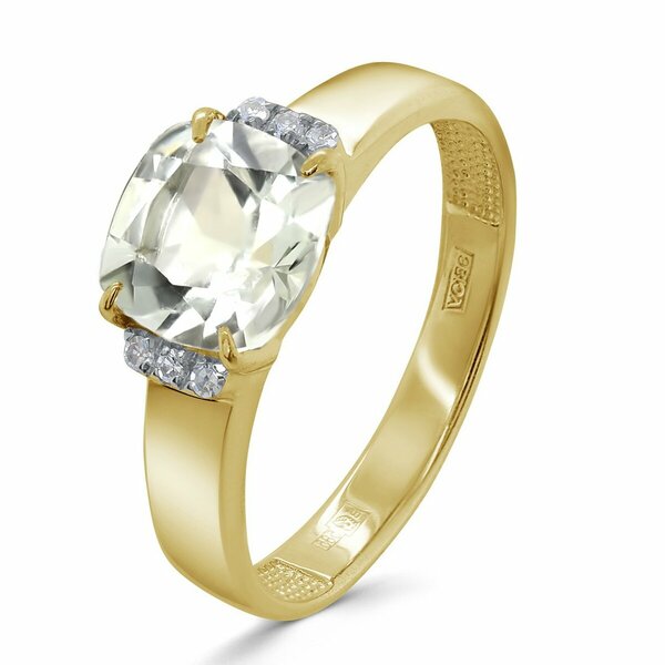 Золотое кольцо с бриллиантом и кварцем