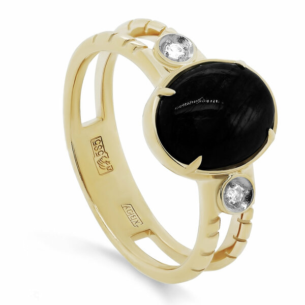 Золотое кольцо с бриллиантом, агатом и ониксом