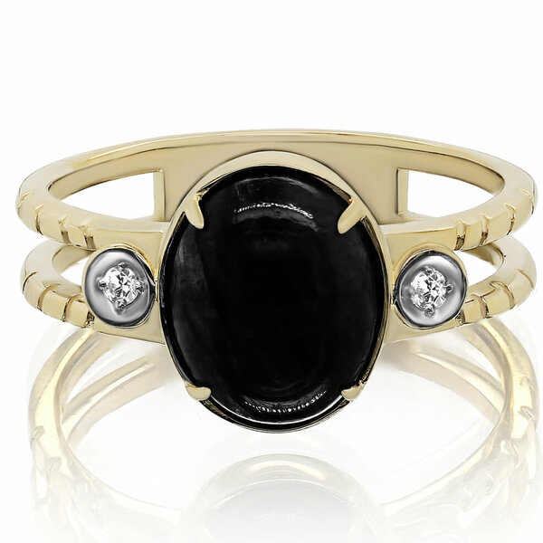 Золотое кольцо с бриллиантом, агатом и ониксом