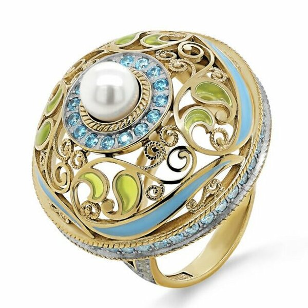 Серебряное кольцо с жемчугом, перламутром и фианитом
