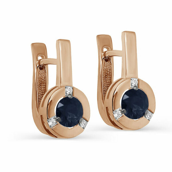 Золотые серьги с бриллиантом и сапфиром