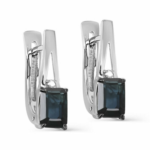 Золотые серьги с бриллиантом и сапфиром