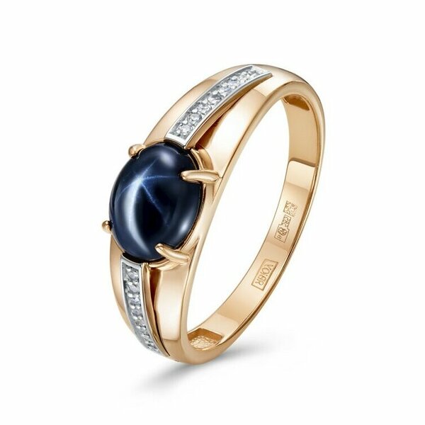 Золотое кольцо с бриллиантом и сапфиром