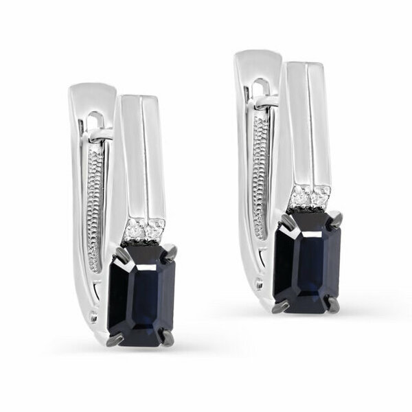 Золотые серьги с бриллиантом и сапфиром