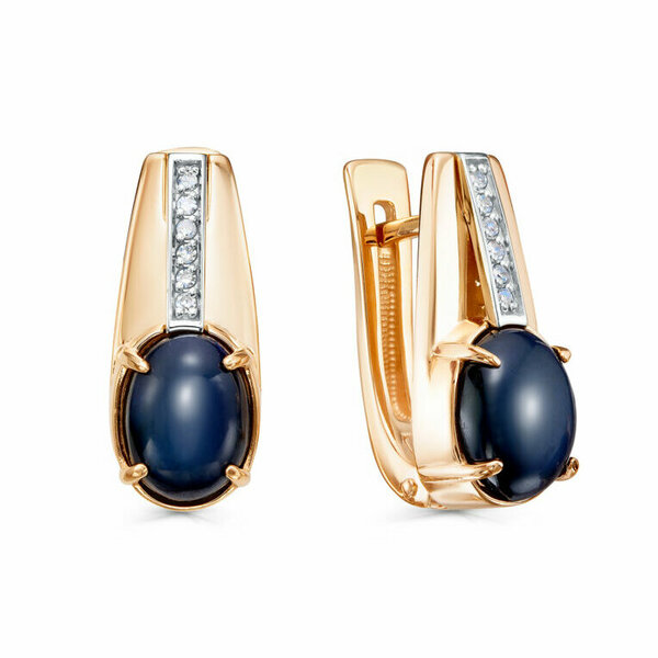 Золотые серьги с бриллиантом и сапфиром